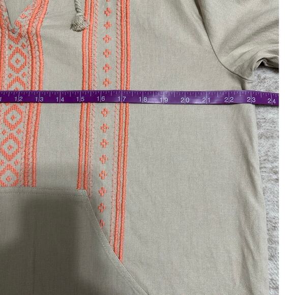 Natural Reflections Tan Embroidered Long Sleeve Cotton Tunic Hoodie Size L - Picture 6 of 7